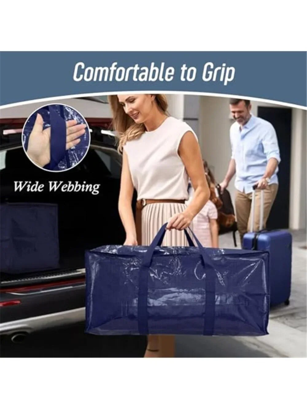 6 Pack Extra Heavy Duty Large Moving Bags with Strong Zipper, Dark Blue